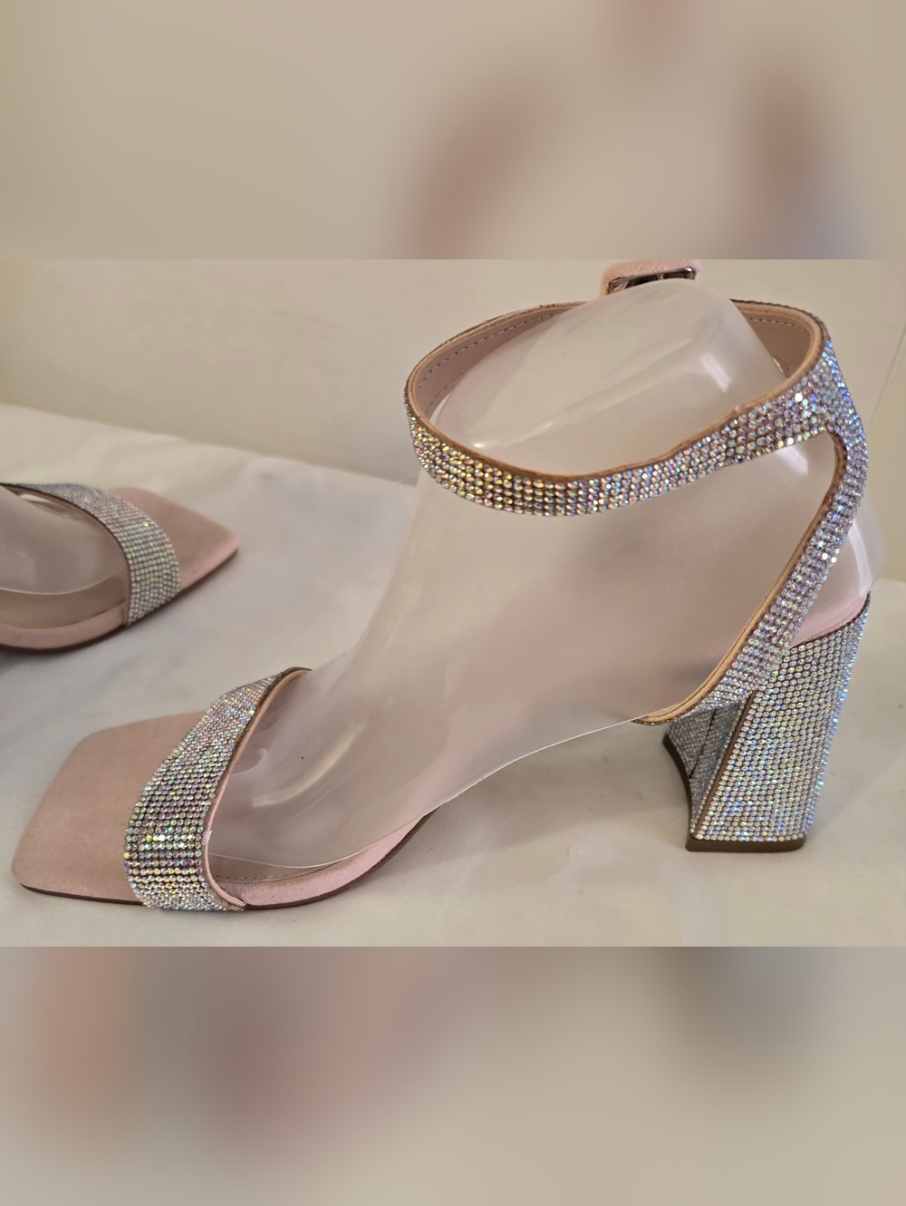 *NEW Madden Girl Pink Rhinestone Block Heel Sandals 10 - Picture 4 of 9
